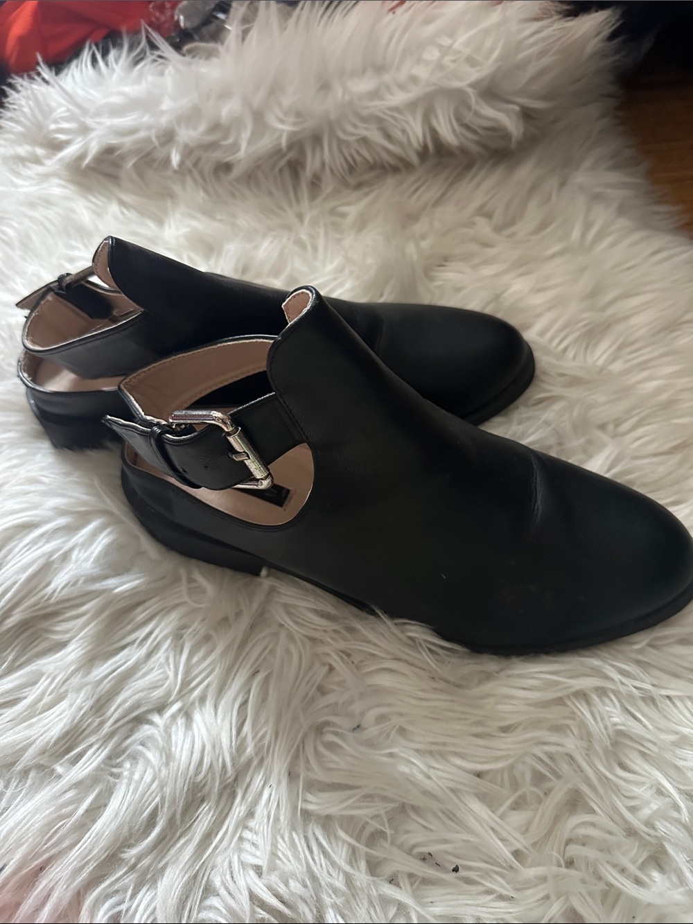 Lost Ink Black Buckle Cutout Slip-On Mules for Women